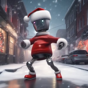 hyperrealistic (((punk christmas android dancing))) at the street, presents, gifts, snow, cool lightning, mirror ball, disco, cool, red, night