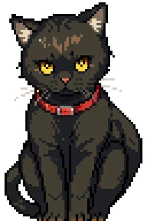 white background, looking at viewer, yellow eyes, blurry, no humans, blurry background, animal, cat, black cat, green eyes, animal focus, whiskers, Pixel art