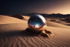 Close-up of a uniquely designed metallic object, half-buried in the desert sands under a starlit sky. The object emits a soft glow and hum, resonating with unknown energy, creating a surreal and mysterious atmosphere. The scene focuses on the object's otherworldly design, capturing the intricate details and the subtle glow that seems to pulsate with life. The background is the vast, starry desert night, adding to the sense of mystery and allure.
horror, eerie, sad, paranormal, concept art, depth of field, Urban Legend, cinematic lighting, unreal render, hyper-realistic and hyper-detailed, stunning composition, 32k UHD resolution,