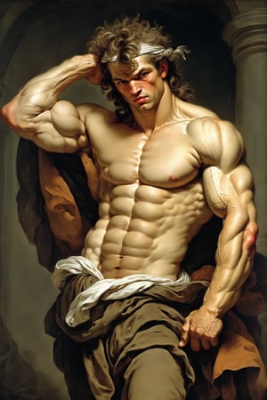 oil painting by Jean-Baptiste Greuze of a muscular man,more detail XL