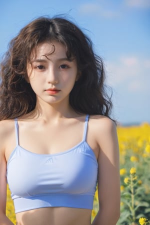 1girl.solo.12 years old, nude,nipple, small waist, small breast, curly hair,baby,perfect  body, sky,sunny, 4k,yeseo
