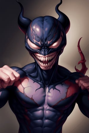 venom symbiot male, looking_at_camera, smiling, 