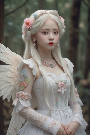 Solo,Albino Angel girl,Pure white long Pigtail hair,((Natural makeup)),colorful fashion,
Picture a mesmerizing fusion where the rich heritage of Hmong ethnic attire, intertwines with the enchanting world of Lolita fashion, The garment, a visual symphony, meticulously stitched in an array of colors, dress flows gracefully, embracing the whimsical elegance of Lolita fashion with lace, bows, and layers, ,Flower queen,Angel,DonMDr4g0nXL,real_booster,xxmix_girl