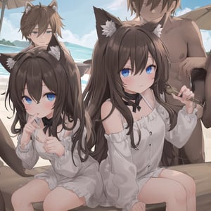 loli，naked，With love in eyes，animal ears，Sticking with boys，Play at the beach