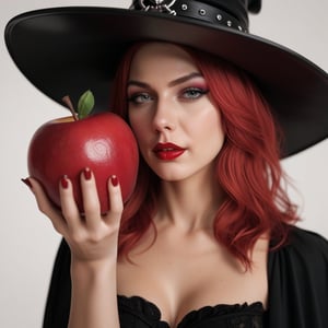 score_9, score_8_up, score_7_up,  Girl,Black long hair,Black Queen,accessories,Apple in hand,Poison apples,Witch Queen,Red lipstick, 3D render" CyberRealistic Photorealistic, hyperrealistic, Unreal Engine 5