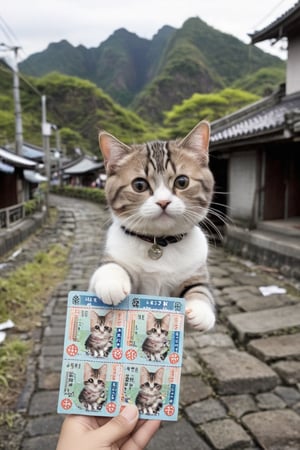 1 cute cat, voting, 3 tickets in the hand, comic, TAIWAN background, extreme detailed