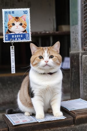 1 cute cat, fatty, voting, 3 papers in the hand, stamp, real life, school background, vote for TAIWAN , extreme detailed