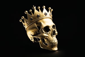 black background, abstract, gold crown on a human skull