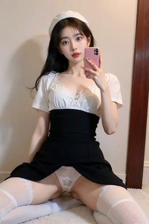 14 year old beautiful girl. pink lips, oval face, big breasts, slim waist, skinny body, pubic area, big thighs, short hair, underwear, revealing clothes, portrait, selfie, upper body,  random background,Pretty girl,diaper,floral_see_through_dress,hannilorashy,nun,See-through,serafuku,sailor collar,crop top,underboo,sailor moon outfit,white thighhighs,,highleg s,bra lift, nipples,bandaid on pussy