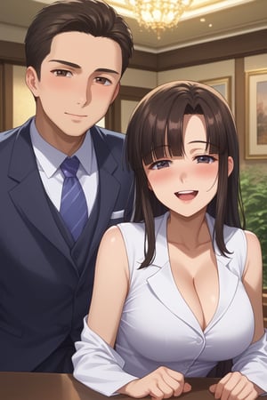 score 9, score 8 up, score 7 up, rating questionable,
detailed background, youko, large breasts,
looking at viewer, happy, blush, half-closed eyes,
suit, sleeveless,