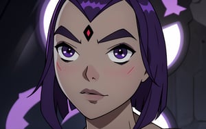 Raven In a bikini with big breasts ,Raven(Teen Titans),(beautiful detailed face, beautiful detailed eyes, volumetric lighting)