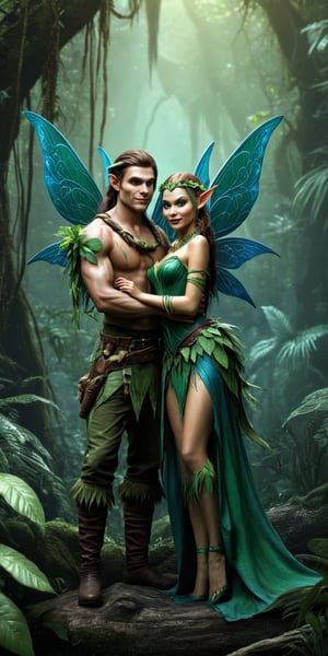 Raw realistic Cute .sexy couple of jungle fairy elf 