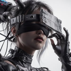 n_2b, white hair, realistic photography, action,white background,ink,(black blindfold:1.3),Ultra-detail,(highres:1.1),best quality,(masterpiece:1.3),cinematic lighting,Cyberpunk VR ,Cyberpunk,C7b3rp0nkStyle,Cyber_Egypt,pureerosface_v1