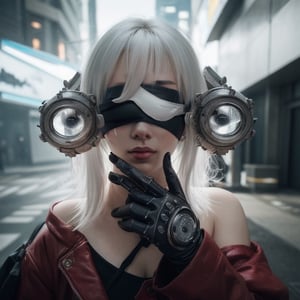 n_2b, white hair, realistic photography, action,white background,ink,(black blindfold:1.3),Ultra-detail,(highres:1.1),best quality,(masterpiece:1.3),cinematic lighting,Cyberpunk VR ,Cyberpunk,C7b3rp0nkStyle,Cyber_Egypt,pureerosface_v1