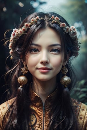 Ding Xiao Ying, with a cute and beautiful face, perfect body, all the components are arranged very intricately, close up models, seen with a 360 camera, the background is under Asian nature and , the image is very detailed, photographic, long shot, very realistic,fantasy ,Realism,Portrait,Raw photo,Detailedface