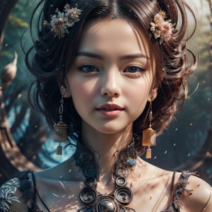 Ding Xiao Ying, with a cute and beautiful face, perfect body, all the components are arranged very intricately, close up models, seen with a 360 camera, the background is under Asian nature and , the image is very detailed, photographic, long shot, very realistic,fantasy ,Realism,Portrait,Raw photo