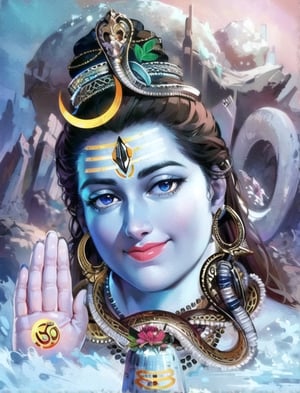 into highly rendered anime, a devotional portrait of Shiva