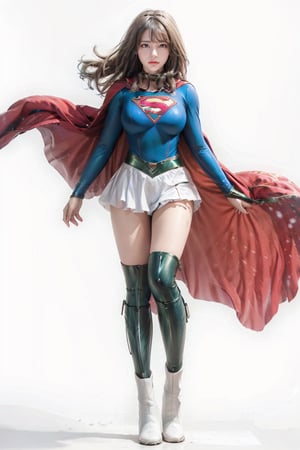 photorealistic, raw photo:1.2, hyperrealism, ultra high res, Best quality, masterpiece, 8k, realistic light, delicate facial features, 
(nsfw:1.4),(Supergirl costume:1.4), (simple white background :1.9)
perfect body:1.2,model style,(full body:1.5),Cute Girl with Long Hair (Supergirl) ,( she is  wearing High Detailed Supergirl bule Ultra Short Outfit :1.8) , (Red Mini Cape:1.2),(red short skirt:1.2),(Red cloak:1.2),(red boots on both feet:1.5),
her hair is black by the wind , big breasts, smile expression , smile eyes , perfect fingers,beautiful fingers,
harp focus:1.2、beautiful woman with perfect figure:1.4、thin abs:1.2、wet body:1.5、Highly detailed face and skin texture,
looking at viewer, mygirl,no make look:1.5,AV_SuzumuraA_JP:1.2,
(green metal collar:1.7),crucifixion,1girl, standing:1.4,
spread arms:1.5,wearing supergirl_cosplay_outfit