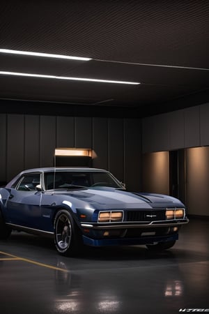 Ultra realistic, masterpiece, hd, complex_background, 1970 Z28 Camero, slate gray, crager rims, tinted windows,  photo shoot, studio lighting, ,photorealistic