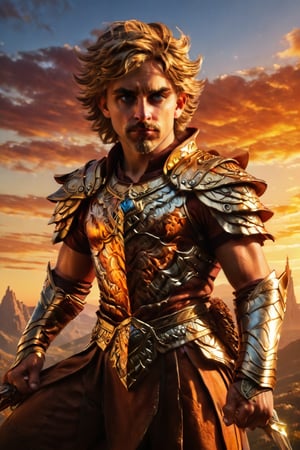 "tiger-like fenris crown prince handsome 30s male character furry body sleek hero, dagger in hand, dynamic pose, ornate regal leather ninja armor”, photo award winner, detailed anime manga 3D painting, saturated jewel hues, ancient far_future epic rococo D&D fantasy flying castles sunset aura, chiaroscuro, 14K, UHD, perfecteyes, photo r3al, Masterpiece, more detail XL, DonMG414XL, Movie Still,