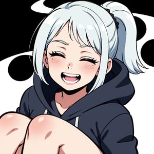 (Masterpiece, High Quality: 1.3), (white background, Detaimed), 1 girl, jett, white hair, gray hoodie, looking at viewer ,photorealistic, (laugh savagely, look up, laughed maniacally, close eyes, smiled shyly, sad),jett \(valorant\):ok_hand_tone1: 