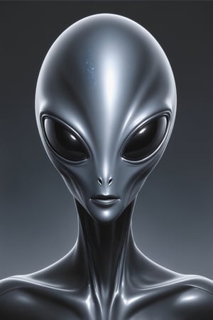 in frame illustration of an (Roswell grey alien style) ), dark ovals, glossy spandex, muted shades of black, gray, blue or silver, intricate, elegant, highly detailed, digital painting, artstation, concept art, strong brush stroke, sharp focus, illustration, random shot angle, skinny, thin mouth,

Movie Poster