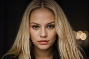 super cute blond woman in a dark theme