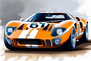 Ford GT40 at Le Mans, illustration, award-winning,sketch art,Leonardo Style