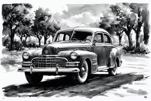 1942 Cadillac 75, charcoal drawing, rule of thirds layout