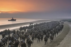 Allies landing on Normandy beach during sunrise on D-Day 1944
