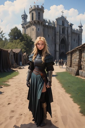 17 year old Medieval girl, named Sophie, medium blonde hair, blue eyes, medium breast, dynamic view, teen girl, full body, 17 years old, (masterpiece),, ultra high resolution, 8k, masterpiece UHD, unparalleled masterpiece, ultra realistic 8K, Atmospheric perspective. ((beautiful village girl 17 years old )) blonde, in medivel Europe, in a dark medieval village, Medieval Europe village, dark mood, (wearing whore medieval clothes), Medieval Time, Medieval Era, Medieval Castle in distant background, wearing medieval outfit, shes a street whore 