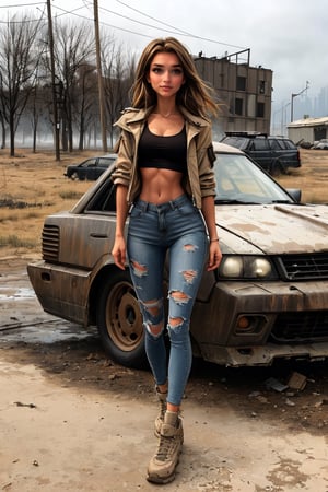 18 year old young Russian girl, named Natasha, ((long light brown hair)), blue shape eyes,medium breast, fit body, teen girl, full body, early 18 years old, slim fit body, slender fit body, young body figure, medium perfect breasts,(masterpiece), [[FULL BODY]], BREAK, Masterpiece, 8k, 4k, (1 girl), Dirty pretty  girl in a post-apocalyptic dystopian world, realistic environment, dark mood, Concept art by Soren Olsen, (natural skin texture, portrait), ((ripped shirt, ragged clothing)), [(clean face):1.3], looking down, apocalypse, end of world, post-war, background detailed, destruction, foggy weather, sun shine, intricate details, (high definition, ultra high resolution, ultrarealistic:1.1), photorealistic,post-apocalypic_fashion, gorgeous female in tattered outfit walk in the middle of apocalypse, she has short messy hair, injured, carrying bazooka on her back,SAM YANG