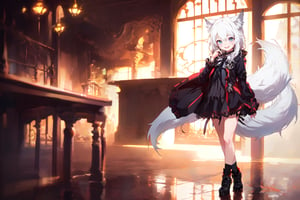 ultra epic HD, photorealistic, cinematic, (masterpiece, best quality:1.15), (1girl, solo, loli), wolf ears, perfect beautiful eyes, white hair, smile, ((full body)), (((cute, adorable))), 