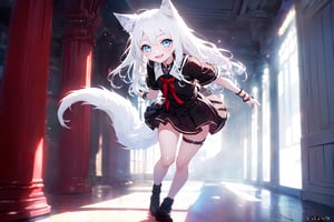 ultra epic HD, photorealistic, cinematic, (masterpiece, best quality:1.15), (1girl, solo, loli), wolf ears, (perfect beautiful eyes), white hair, smile, (full body), ((cute, adorable)), 