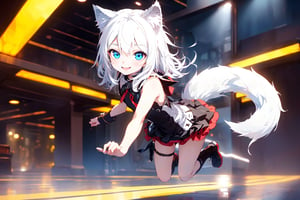 ultra epic HD, photorealistic, cinematic, (masterpiece, best quality:1.15), (1girl, solo, loli), wolf ears, (perfect beautiful eyes), white hair, smile, (full body), ((cute, adorable)), 