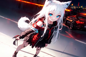 ultra epic HD, photorealistic, cinematic, (masterpiece, best quality:1.15), (1girl, solo, loli), wolf ears, (perfect beautiful eyes), white hair, smile, (full body), ((cute, adorable)), 