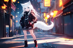 ultra epic HD, photorealistic, cinematic, (masterpiece, best quality:1.15), (1girl, solo, loli), wolf ears, (perfect beautiful eyes), white hair, smile, (full body), ((cute, adorable)), 