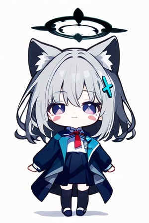 score_9,score_8_up,score_7_up, 
chibi, chibi style, 

1girl,looking at viewer,blush,smile,simple background,white background,standing,full body,hand down,chibi,shiny hair,blush stickers,no pupils,sturdy body,

shiroko_(blue_archive),shiroko_\(blue_archive\),animal_ear_fluff,wolf_ears,extra_ears,long_sleeves,medium_breasts,white_shirt,

