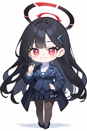 score_9,score_8_up,score_7_up, 
chibi, chibi style, 

1girl,looking at viewer,blush,smile,simple background,white background,standing,full body,hand down,shiny hair,blush stickers,no pupils,sturdy body,

rio_(blue archive), 
halo, black hair, longhair, red eyes,
formal suit, black_skirt, 
long_sleeves
hairclip,pleated_skirt, black_pantyhose, turtleneck,
large_breasts, high_heels