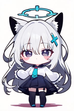 score_9,score_8_up,score_7_up, 
chibi, chibi style, 

1girl,looking at viewer,blush,smile,simple background,white background,standing,full body,hand down,chibi,shiny hair,blush stickers,no pupils,sturdy body,

shiroko_(blue_archive),shiroko_\(blue_archive\),animal_ear_fluff,wolf_ears,extra_ears,long_sleeves,medium_breasts,white_shirt,

