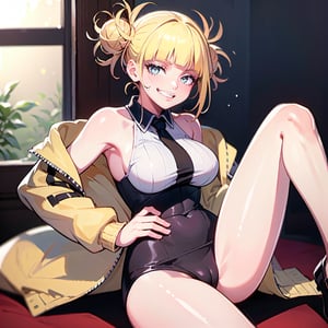 1girl, himiko toga, blonde hair, yellow eyes, evil smile, sexy clothes