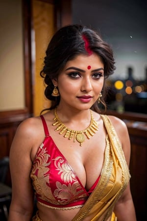 masterpiece, 8k, best quality, ultra highres, professional photography, sharp focus, HDR, 8K resolution, intricate detail, sophisticated detail, depth of field, photorealistic, ((sindoor on hair partings)), ((voluptuous,slighty_chubby)), hindu milf, sexy woman with hina tattos,  lariat necklace, large breasts, blushing, kohl eyed, ((large breast, curvaceous)), sitting at dashashwamedh ghat of Varanasi, temples of Varanasi, benares, hyperrealistic, (analog quality:1.3), (film grain:1.2), beautiful background, (best quality:1.3), ultra clarity , super realism , 8k, (natural skin texture, hyperrealism, soft light, sharp:1.2), (intricate details:1.12), hdr, (dark shot:1.33), neutral colors, (hdr:1.4), (muted colors:1.5), technicolor, (intricate), (night:1.4), hyperdetailed, dramatic, intricate details, (cinematic),super realism , 8k, (natural skin texture, hyperrealism, soft light, sharp:1.2), (intricate details:1.12), hdr, (dark shot:1.22), vibrant colors, (hdr:1.4), (vibrant colors:1.4), (intricate), (artstation:1.2), hyperdetailed, dramatic, intricate details, (technicolor:0.9), (rutkowski:0.8), cinematic, detailed,