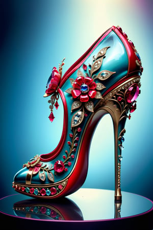 digital art, 8k, picture of a high heel woman's shoe, the shoe is made out of rubys, extravagant, whimsical, side view of shoe beautiful, highly detailed, whimsical, fantasy, ,more detail XL