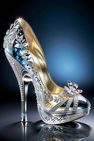digital art, 8k,  picture of one high heel woman's shoe, made of waterford crystal, whimsical, side view of shoe beautiful, highly detailed, whimsical, fantasy,,more detail XL