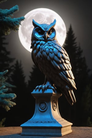 bohemian grove, large owl statue, night, full moon, 