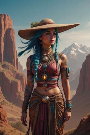 Create an alien female gypsy with an ornate landscape