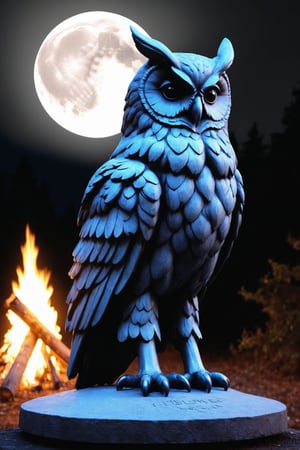 bohemian grove, night, full moon, giant owl statue, bonfire
