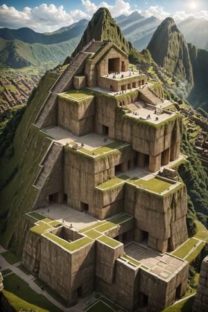a mountain settlement, like machu piccu incredibly spectacular:1.2), (Mario Botta:1.3), (avant-garde, future, reality, science fiction, photorealistic), (modern architecture:1.2), landmark, green grass, square, path, a giant ancient stone carving of a standing gargoyle, wings spread of a very large scale. (Large Files, Ultra Realistic, 8K, 16k, FHD, HD, VFX, Perfect, Photography, composition, sunlight, ray tracing, clear shadow:1.2),  (real landscape:1.1), (blurred background:1.0), (urban background, more_details) ,
mayamaze,extrusionbuilding,caveruinsPOV,caveruinsAerial