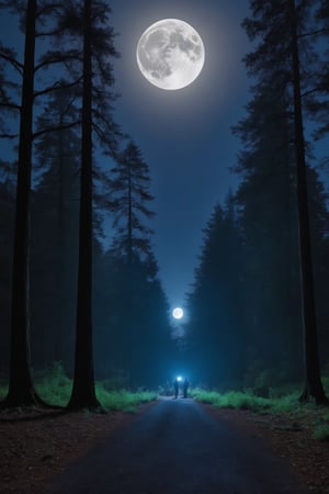 bohemian grove, night, full moon, forest,