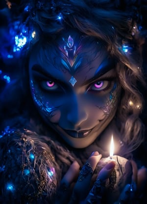 portrait (sacred night and elf puppet),(ultra-fine HDR),extremely delicate and beautiful girl, glowing intricate human detailed eyes, glowing tattoos on face